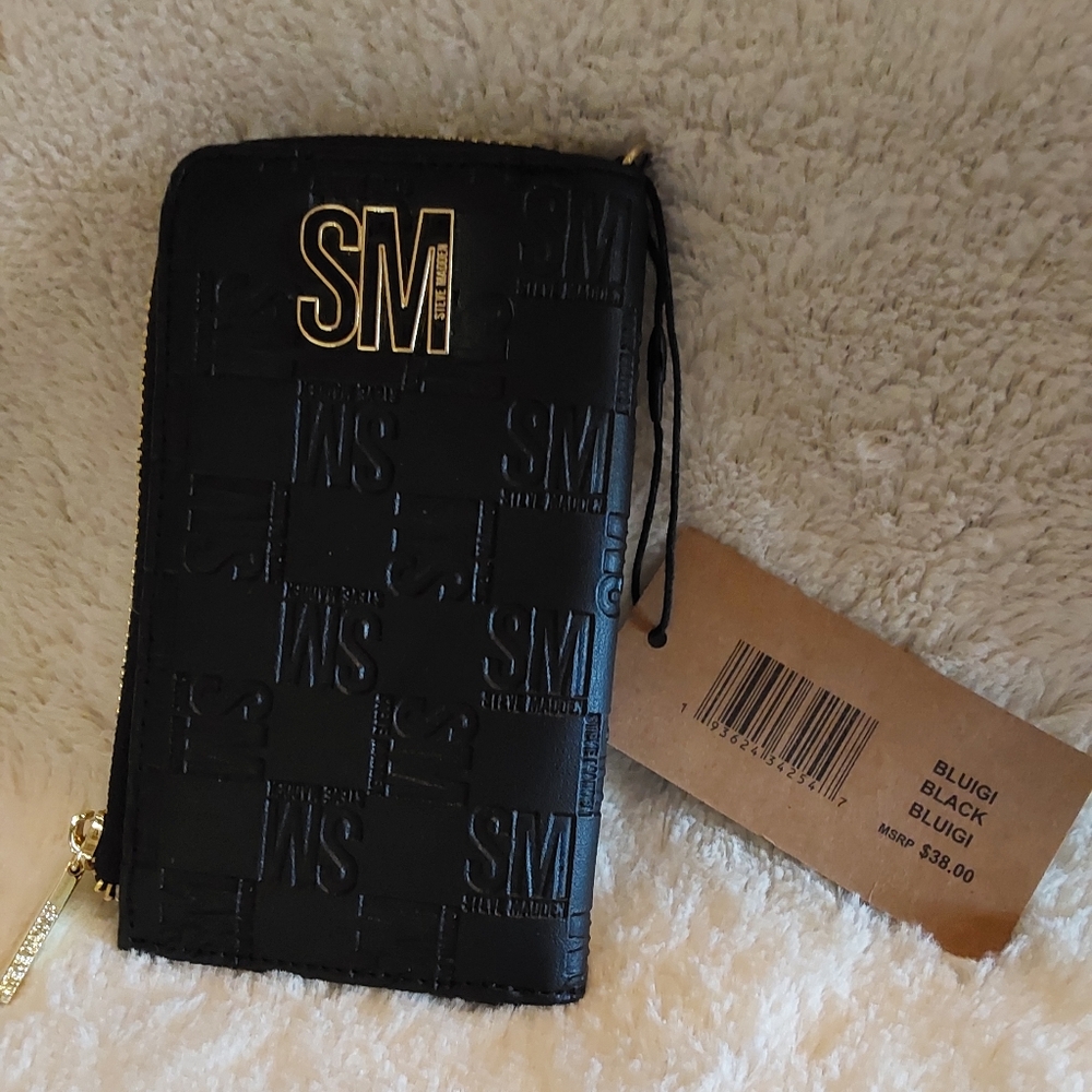🌺 NWT Steve Madden Bluigi Black Zippered Wallet